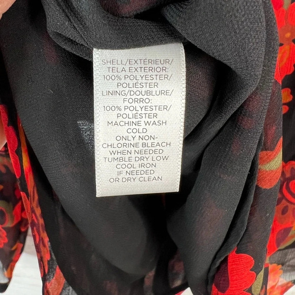 LOFT Floral Print Long Sleeve Semi Sheer Ruffle Top Size Small Blue Red - Picture 13 of 14